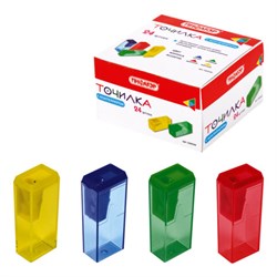 Точилка ПИФАГОР, с контейнером, прямоугольная, пластиковая, тонированный корпус, ассорти, 226530 - фото 16562976