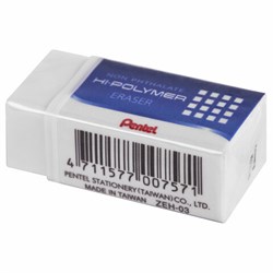 Ластик PENTEL (Япония) "HI-POLYMER ERASER", 35х16х11,5 мм, белый, прямоугольный, картонный держатель, ZEH-03 - фото 16563004