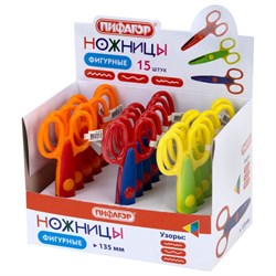 Ножницы ПИФАГОР, 135 мм, фигурное лезвие, ассорти, в дисплее, 230938 - фото 16563144