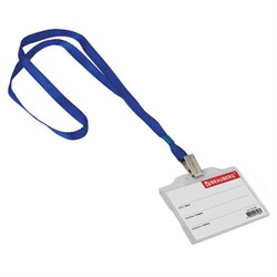 Бейдж горизонтальный (55х85 мм), на синей ленте 45 см, твердый пластик, BRAUBERG, 232138 - фото 16563177