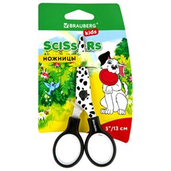 Ножницы 130 мм с цветной печатью "Далматин", чёрно-белые, закругленные, BRAUBERG KIDS, 232276 - фото 16563185