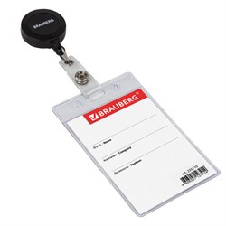 Бейдж вертикальный (90х60 мм), с держателем-рулеткой 70 см, BRAUBERG, 235710 - фото 16563216