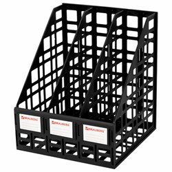 Лоток вертикальный для бумаг BRAUBERG "ULTRA", 240 мм, 3 отделения, сетчатый, сборный, черный, 238249 - фото 16563423