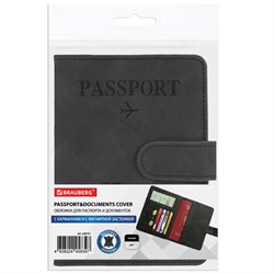 Обложка для паспорта и документов с защитой от считывания, 9 карманов, магнит, экокожа, черная, BRAUBERG, 238757 - фото 16563459