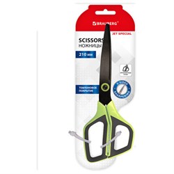 Ножницы BRAUBERG "JET Special", салатовые, 210 мм, 3-сторонняя заточка, тефлоновое покрытие, 238852 - фото 16563481