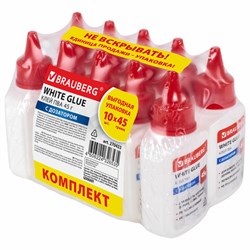 Клей ПВА КОМПЛЕКТ 10 штук х 45 г (бумага, картон, дерево), ВЫГОДНАЯ УПАКОВКА, BRAUBERG, 270433, 93 - фото 16563553