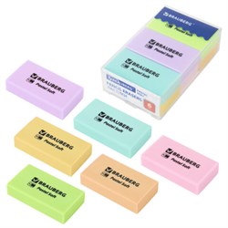 Ластики BRAUBERG PASTEL SOFT НАБОР 6 шт., размер ластика 45х25х10 мм, экологичный ПВХ, 271340 - фото 16563603