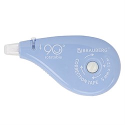 Корректирующая лента BRAUBERG PASTEL 5 мм х 12 м, вращающийся наконечник 90°, механизм перемотки, корпус голубой, блистер, 272488 - фото 16563762