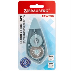 Корректирующая лента BRAUBERG REWIND, 5 мм х 16 м, механизм перемотки, корпус зеленый, блистер, 272489 - фото 16563763