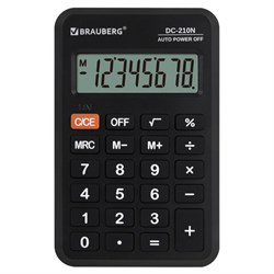 Калькулятор карманный BRAUBERG DC-210N (63х98 мм), 8 разрядов, черный, 272953 - фото 16563847