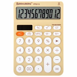 Калькулятор настольный BRAUBERG STYLE-12-BG (157х106 мм), 12 разрядов, двойное питание, БЕЖЕВЫЙ, 272967 - фото 16563851