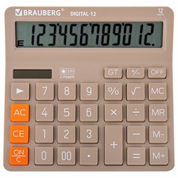 Калькулятор настольный BRAUBERG DIGITAL-12-BG (151х152 мм), 12 разрядов, двойное питание, БЕЖЕВЫЙ, 272970 - фото 16563852