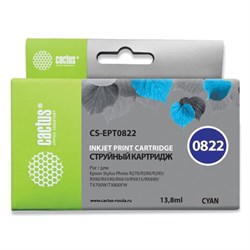 Картридж струйный CACTUS (CS-EPT0822) для EPSON Stylus R270/R390/ RX590, голубой - фото 16564800
