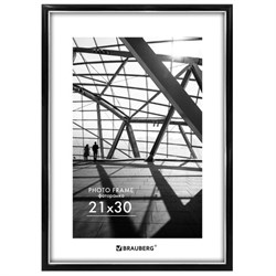 Рамка 21х30 см небьющаяся, багет 14,6 мм, пластик, BRAUBERG "Original Line", черная/серебро, 391234 - фото 16565628