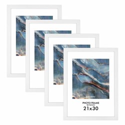 Рамка 21х30 см небьющаяся, КОМПЛЕКТ 4 шт., багет 16 мм, МДФ, BRAUBERG "Basic", белая, 391258 - фото 16565647