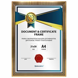 Рамка 21х30 см небьющаяся, багет 15 мм, пластик, BRAUBERG "Respect", бронзовая, 391270 - фото 16565657