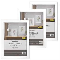 Рамка 21х30 см небьющаяся, КОМПЛЕКТ 3 штуки, багет 21 мм, МДФ, BRAUBERG "Idea", белая, 391392 - фото 16565683