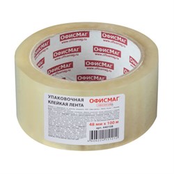 Клейкая лента упаковочная, 48 мм х 100 м, прозрачная, толщина 45 микрон, ОФИСМАГ, 440108 - фото 16565809