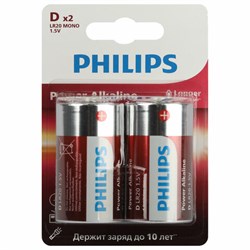 Батарейки алкалиновые КОМПЛЕКТ 2 шт., PHILIPS Power Alkaline, D (LR20, 13А), блистер, Б0062732 - фото 16566143
