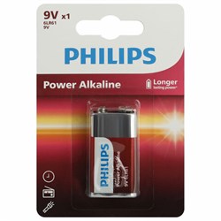 Батарейка алкалиновая 1 шт. PHILIPS Power Alkaline, Крона 9V (6LR61, 6LF22, 1604A), блистер, Б0062717 - фото 16566144