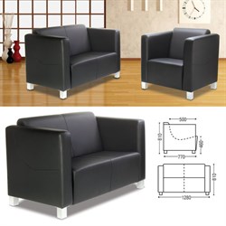 Диван мягкий двухместный "Милано", 810х1280х770 мм, c подлокотниками, экокожа, черный - фото 16566449