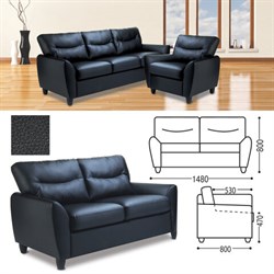 Диван двухместный "Наполи", 800х1480х800 мм, c подлокотниками, экокожа, черный - фото 16566452