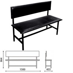 Банкетка со спинкой "Берта" 1500х455х864 мм, усиленная, черный каркас, кожзам черный - фото 16566494