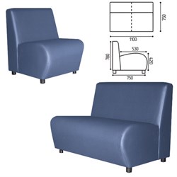 Диван мягкий двухместный "Клауд", V-600, 1100х750х780 мм, без подлокотников, экокожа, голубой - фото 16566514