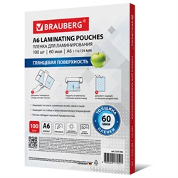 Пленки-заготовки для ламинирования МАЛОГО ФОРМАТА, А6, КОМПЛЕКТ 100 шт., 60 мкм, BRAUBERG, 531784 - фото 16566527