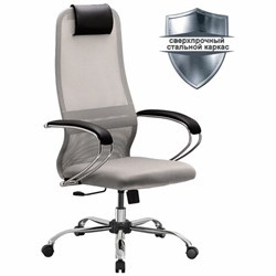 Кресло офисное МЕТТА "SU-B-8" хром, ткань-сетка, сиденье мягкое, светло-серое - фото 16566612