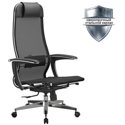 Кресло офисное МЕТТА "К-4-Т" хром, прочная сетка, сиденье и спинка регулируемые, черное - фото 16566619