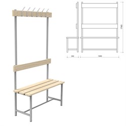 Скамья с вешалкой, спинкой "СВТ 4", 1765х1000х395 мм, 6 крючков, регулируемые опоры, каркас металлический серый, сиденье дерево - фото 16566644