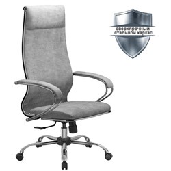 Кресло офисное МЕТТА "L1m 42", хром, сиденье и спинка мягкие, велюр, светло-серое - фото 16566751