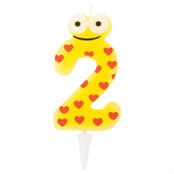 Свеча-цифра для торта "2" "С глазками", 6 см, ЗОЛОТАЯ СКАЗКА, с держателем, в блистере, 591405 - фото 16566846