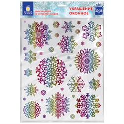 Наклейка для окон двусторонняя МНОГОРАЗОВАЯ 30x38 см, "Снежинки", голография, ЗОЛОТАЯ СКАЗКА, 591929 - фото 16566893