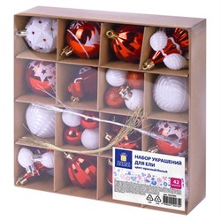 Шары елочные НАБОР 42 предмета "Red and White Shine", пластик, красный/белый, ЗОЛОТАЯ СКАЗКА, 592589 - фото 16567023