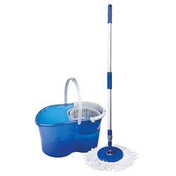 Швабра с отжимом и ведром 14л/5л, отжим центрифуга / рукоятка, 2 круглые насадки, крепление кольцо, синий, LAIMA, 601460 - фото 16567071
