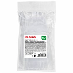 Ложка столовая одноразовая пластиковая 180 мм, прозрачная, КОМПЛЕКТ 48/50 шт., КРИСТАЛЛ, LAIMA, 602654 - фото 16567137