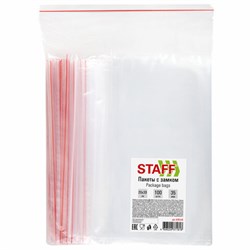 Пакеты с замком ZIP-LOCK "зиплок", комплект 100 шт., 200х300 мм, ПВД, толщина 35 мкм, STAFF, 608168 - фото 16567454