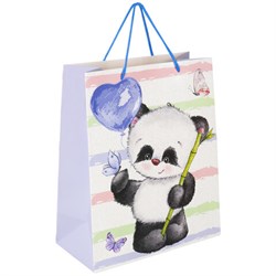 Пакет подарочный (1 штука) 26x13x32 см, ЗОЛОТАЯ СКАЗКА "Lovely Panda", глиттер, белый с голубым, 608241 - фото 16567461