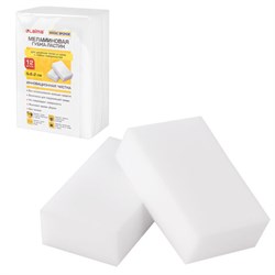 Губка-ластик МЕЛАМИНОВАЯ для удаления пятен, для чистки кухни, уборки, обуви, 9х6х2 см, КОМПЛЕКТ 12 шт., полибэг, LAIMA, 608954 - фото 16567594