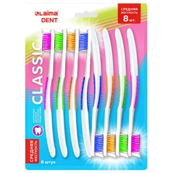 Зубная щетка средней жесткости, КОМПЛЕКТ 8 шт., LAIMA DENT "CLASSIC", 609314 - фото 16567658