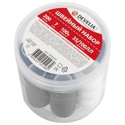 Набор швейный "Помощница", нитки 7 шт., 5 цветов, 35 ЛЛ / 100 ЛЛ, 200 м, иглы, инструменты, DEVELIA (Девелиа), 609630 - фото 16567748