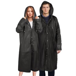 Дождевик плащ черный на кнопках, EVA, многоразовый прочный, чехол в комплекте, универсальный размер, SHAMAANI (ШАМААНИ), 610932 - фото 16567806