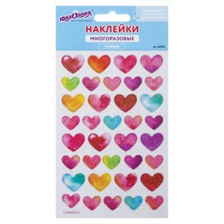 Наклейки гелевые "Сердца", многоразовые, с блестками, 10х15 см, ЮНЛАНДИЯ, 661830 - фото 16568470