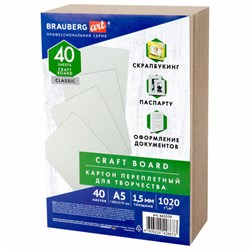 Картон переплетный, толщина 1,5 мм, А5 (148х210 мм), КОМПЛЕКТ 40 шт., BRAUBERG ART, 665559 - фото 16568626