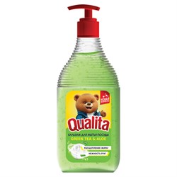Средство для мытья посуды 500 мл, QUALITA "Бальзам Green tea & Aloe", дозатор, 14483 - фото 16569036