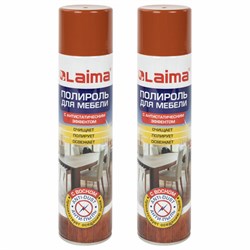 Полироль для мебели КОМПЛЕКТ 2 шт., ЛАЙМА "Антипыль" с воском и антистатиком, 300 мл, аэрозоль, 880616 - фото 16569061