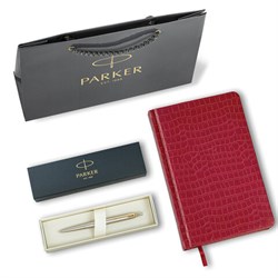 Ручка шариковая PARKER "Jotter Core Stainless Steel GT", ежедневник А5 красный, пакет, 880888 - фото 16569066