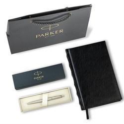 Ручка шариковая PARKER "Jotter Core Stainless Steel CT", ежедневник А5 черный, пакет, 880891 - фото 16569069